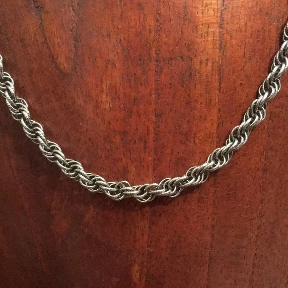Silver Twisted Rope Necklace with Polished Finish - Picture 3 of 13